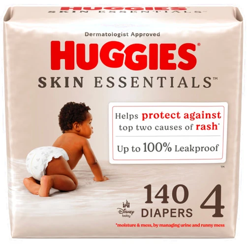 Huggies Size 4 Diapers, Skin Essentials Baby Diapers, Size 4 (22-37 lbs), 140 Count (2 Packs of 70)