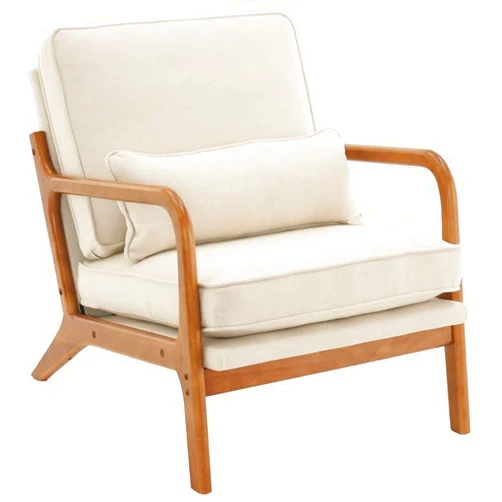 HopeHope Mid-Century Modern Office Waiting Room Chair, White, Solid Wood Armrest Linen, 25.59