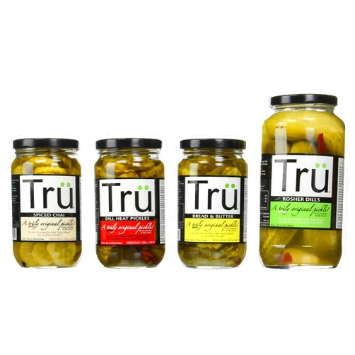 Tru Pickles Variety Pack with Original Dill, Bread and Butter, Dill Heat and Spiced Chai, 4 Count