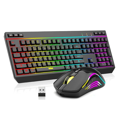 RedThunder K20 Wireless Keyboard and Mouse Combo, Full Size Anti-Ghosting Keyboard with Multimedia Keys + 7D 4800DPI Optical Mice, Rechargeable RGB Gaming/Office Set for PC Laptop Mac Xbox (Black)