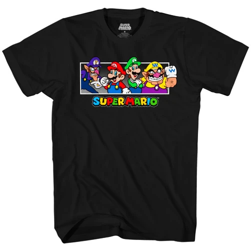 Super Mario Nintendo Wario Luigi All The Bros Adult T-Shirt(LG, Black)