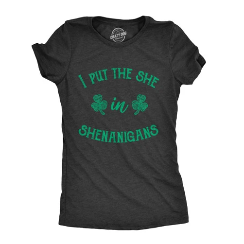 Crazy Dog T-Shirts Womens Saint Patricks Day T Shirts Funny Shenanigans Clover Graphic Tees for Women