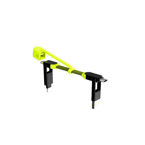 Rolling Square inCharge XL Pocket - 6-in-1 Portable Universal Charging Cable, USB-C, Lightning, USB-A and Micro USB, 100W Ultra-Fast Charging Power, 0.5ft/15cm, Black/Lime