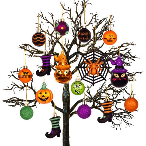 Valery Madelyn Halloween Ornaments Tree Decorations, 24ct Shatterproof Cats Jack-o'-Lantern Pumpkin Vintage Decorative Hanging Ball Ornaments Set for Small Tree, Cute Holiday Party Indoor Home Decor