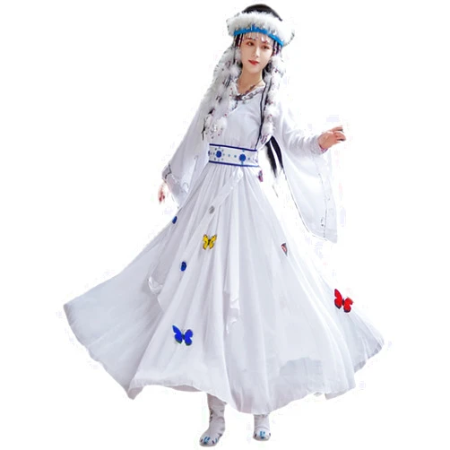YANLINA Hanfu Women's Ancient Chinese Traditional Hanfu Dress Chiffon Embroidery Cosplay Costume White Princess Fairy Dress (Color : White, Size : XX-Large)