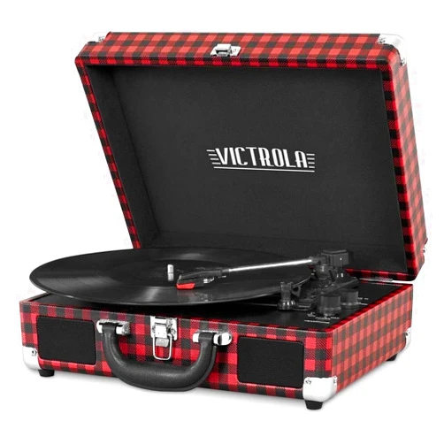 Victrola Vintage 3-Speed Bluetooth Portable Suitcase Record Player with Built-in Speakers | Upgraded Turntable Audio Sound|Red/Black, Model Number: VSC-550BT-BX