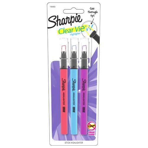 SHARPIE Clear View Highlighter Stick, Chisel Tip, Assorted Fluorescent, 3 Pack (1964664)