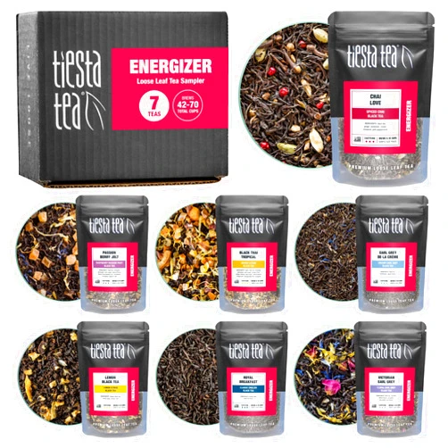 Tiesta Tea - Black Tea Loose Leaf Sampler Dry Flight Set - High Caffeine Tea - Makes Hot & Iced Tea - Assorted Tea Sets with Herbal, Chai, Fruit Black Teas & More - 7 Resealable Sample Pouches