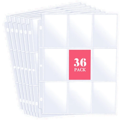Fabmaker 648 Pockets Double Side Trading Card Sleeves, Fabmaker 9 Pocket Card Sleeves Binder Sheets for 3 Ring Binder, Long-Lasting Trading Card Binder Sleeves Fit for MTG, Baseball, Game, Business Cards