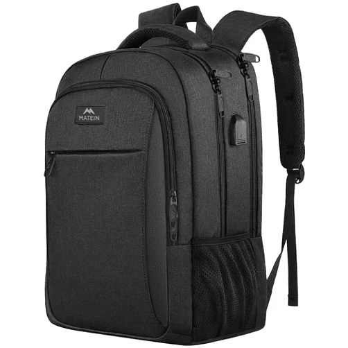 MATEIN Business Laptop Backpack, 15.6 Inch Travel Laptop Bag Rucksack with USB Charging Port, Water-Resistant Bag Daypack for Work College Computer Men Women Backpack, Black