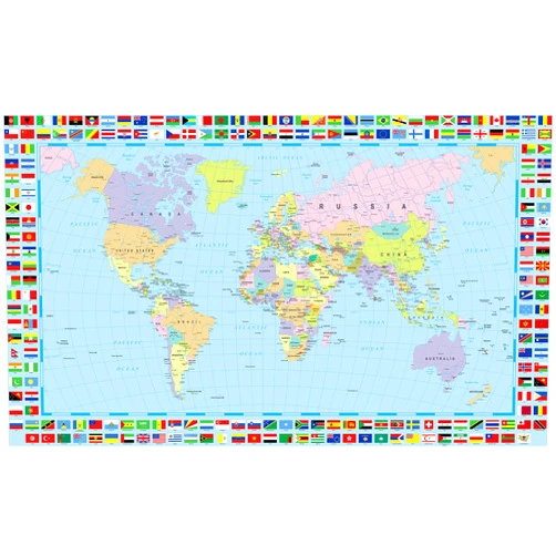 Gifts Delight World Map Poster with Country Flags - 48x24 Inches Political Country Flags Home Wall Map Picture Home Decor Globe Atlas Earth Geography Mural