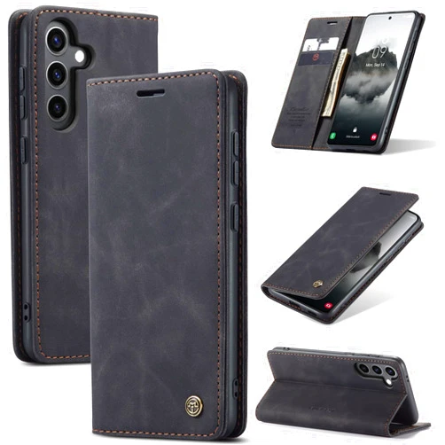 WAWZ for Samsung Galaxy S24 FE, Flip Fold Leather Wallet Case with Credit Card Slot and Kickstand Magnetic Closure Protective Cover for Galaxy S24 FE (Black)