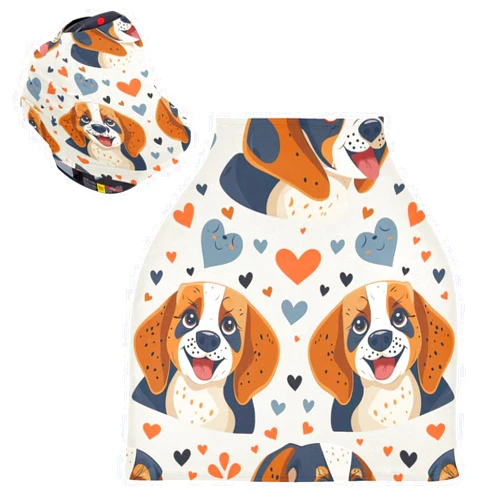 Kigai Cute Dogs Baby Car Seat Covers for Newborn, Breathable Nursing Cover for Breastfeeding Moms, Baby Stroller/Shopping Cart/Stretchy Carseat Cover for Boy & Girl