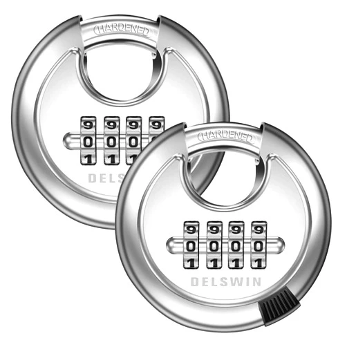 DELSWIN 4 Digit Combination Lock Disc Padlock with Hardened Steel Shackle Outdoor Combo Lock for Outdoor Gate Sheds,Storage Unit,Garage,Fence,Gym Locker(2 Pcs)