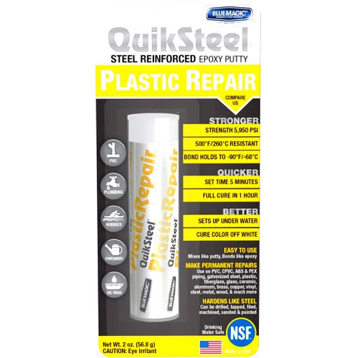 Blue Magic 16502TRI QuikSteel Plastic Repair Epoxy Putty - 2 oz.
