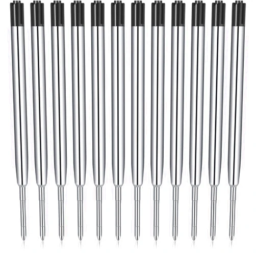 Outus 12 Pieces Pen Refills Black Ink 1.0mm Medium Point Metal Ballpoint Refill Smooth Writing Pen Refills Replacement Refills for Retractable Ballpoint Pen School Office Supplies (Black)