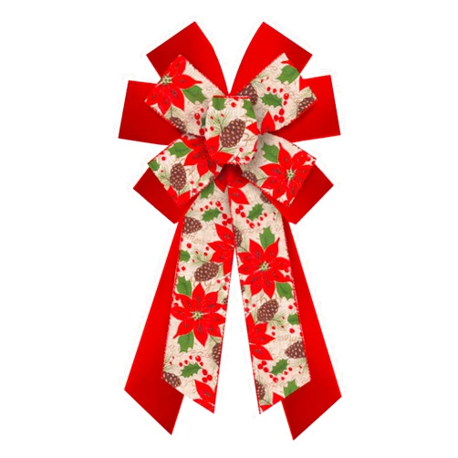 On-Airstore Large Christmas Wreath Bows, Christmas Red Flowers Pinecone Burlap Linen Bows for Wreath, Large Tree Topper Ribbon Bows for New Year Home Indoor Outdoor Xmas Party Decoration Wreath Ornament Supplies