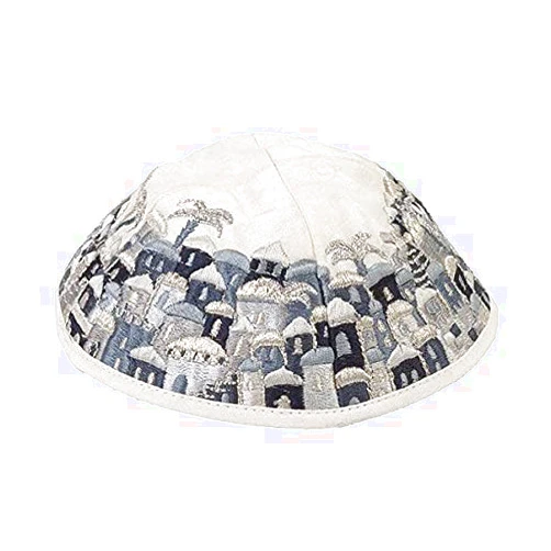 Yair Emanuel Kippah - Embroidered - Full Jerusalem - Black + Gray