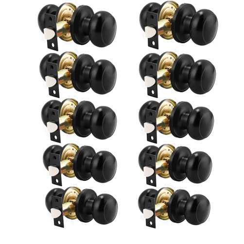 Probrico (10 Pack Round Passage Door Knob(Non-Locking Knobs), Keyless Doorknobs Interior/Exterior Door Lockset,Passage Knobs for Hallway/Closet,Black Finish Modern Design Door Hardware