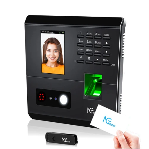 NGTeco Time Clocks for Employees Small Business with Face, Fingerprint, RFID and PIN Punching in One, MB1 Office Time Card Machine Automatic Punch with APP for iOS Android (0 Monthly Fee)