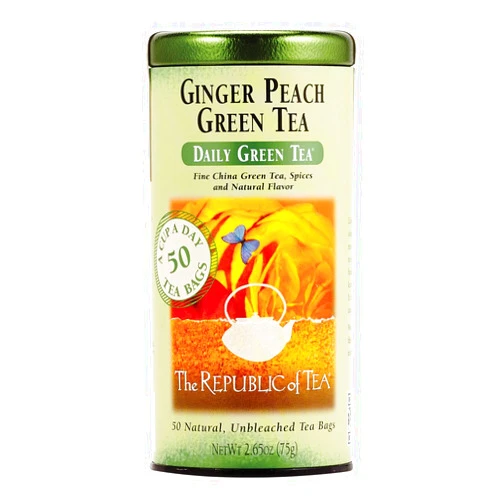 The Republic of Tea - Ginger Peach Green Tea, 50 Tea Bags, Tin | Flavored Fruit Tea | Caffeinated