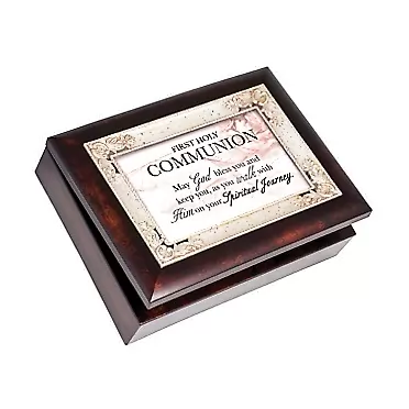Cottage Garden First Holy Communion Bless You Spiritual Journey Burlwood Italian Style Music Box Plays Ave Maria