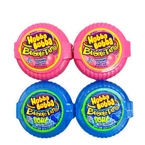 Hubba Bubba Gum Hubba Bubba Original Bubble Tape and Sour Blue Raspberry Bundle | 6 Feet of Gum Each 2 Flavor Pack 4 Total Ounce (Pack 4)