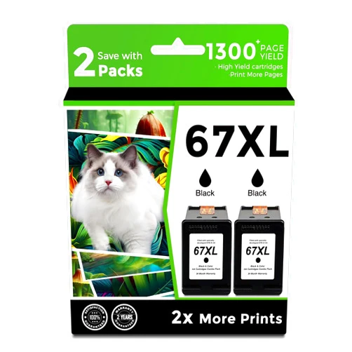 Ankink Remanufactured Ink Cartridge Replacement for HP 67XL Ink 67 XL (2-Pack Black) use with 2700 2700e 2855e 2752 2742 2755 4100 4100e 4152 4155e 6000 6055 6400 6458e 6455e Printer