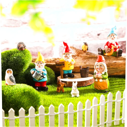 Jetec 10 Pieces Mini Fairy Gnomes Statue Garden Accessories Kit Miniature Garden Resin Gnomes Hand Painted Squirrel Hedgehog Owl Bird and Bucket Ornament for Plant Pots Yard Lawn Home Outdoor Decorations