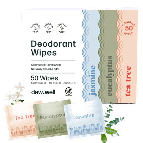 Dew Well Refreshing Deodorant Wipes, Refresh Body Deodorant Wipes, A Fresh Start When You’re On the Go, Aluminum, Paraben, and Sulfate Free, Variety Pack (Tea Tree, Eucalyptus, Jasmine)