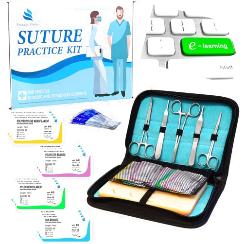 Pinnacle Medics Suture Kit | Suture Practice Kit for Medical Students | Suture Pad and Tool Kit | 24 Mixed Sutures Thread with Needle | Medical, Nursing, and Vet Student Suture Training | Step by Step Video Tutorial