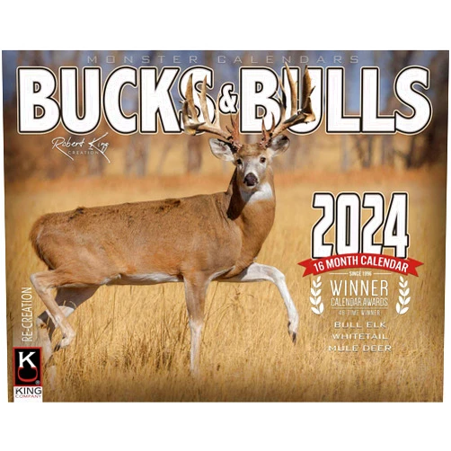 The KING Company 2024 Monster Bucks & Bulls Signature Series Wall Calendar 16-Month X-Large Size 14x22, Best Whitetail Deer | Mule Deer Buck | Elk Calendar by The KING Company-Monster Calendars