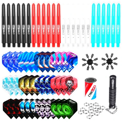 CyeeLife-Dart Accessories kit,36 Dart Flights+24 PVC Shafts+Sharpener+Remover Tool+50 Metal Rings+16 Flight Protectors