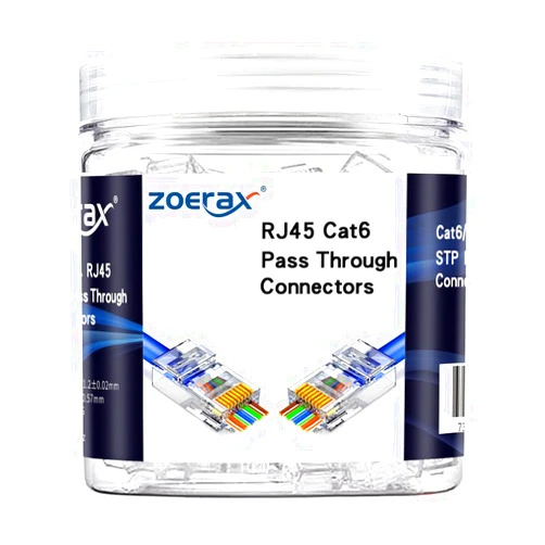 ZOERAX 100-Pack RJ45 Cat6 Pass Through Connector RJ45 Modular Plugs for Solid or Stranded UTP Cable
