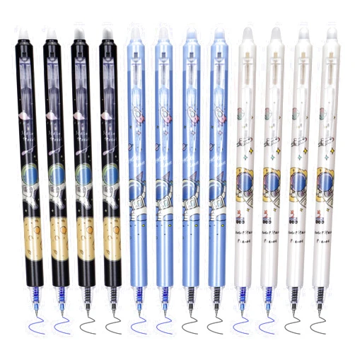 Temiary 12 Pcs Cute Erasable Gel Pens, Make Mistakes Disappear, Blue and Black Ink Pens Easy to Erase, Smooth Ink No Smudge No Bleed for Note Taking, Planner and Crossword Puzzles (Space)