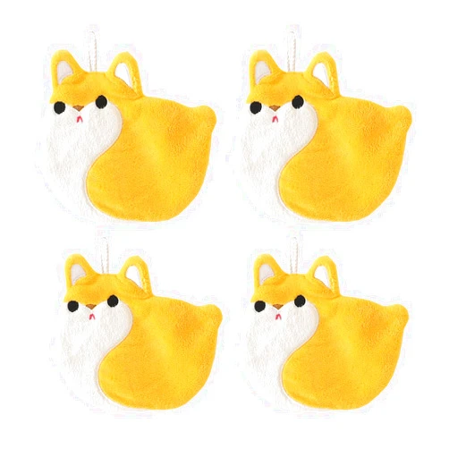 Tinymumu Cute Dog Hand Towels Set of 4 Soft Absorbent Funny Decorative Microfiber Coral Velvet Hanging Washcloths for Bathroom (Yellow)