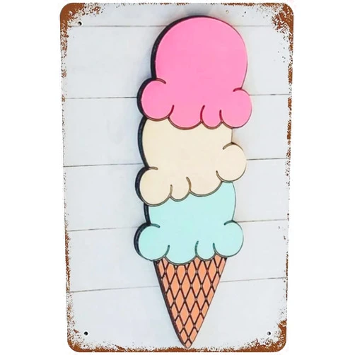 Nufar Summer Vintage Metal Sign ice Cream Cone Decor for Business Shop Wall Decor Rustic Modern Farmhouse for Farmhouse Beach Garden Cafe Kitchen Bathroom Funny Wall Decor 5.5x8 Inches, WHITE