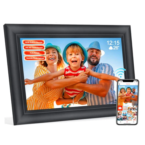 Yamemo Frameo 10.1 Inch Digital Picture Frame WiF,Electronic Picture Frame with 32GB Storage, 1280x800 IPS HD Touch Screen, Auto-Rotate, Setup to Share Photos or Videos Remotely via Frameo App from Anywhere