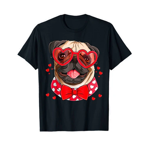 Cute Pug Lovers Dog Valentine Outfit for STOR Pug Face Heart Glasses Valentines Day Dog Lover Owner Gift T-Shirt
