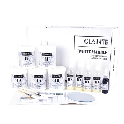 GLAINTE White Marble Countertop Paint Kit Kitchen Bathroom Counter Top Refinishing Kit
