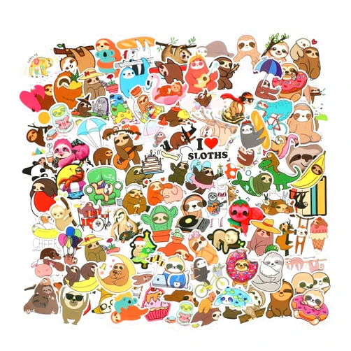QIYUYA 100pcs Sloth Stickers Pack for Water Bottle,Sloth Lovers Gifts for Girls Women Teens Adults, Waterproof Decals Vinyl Sloth Stickers for Hydroflask Laptop Computer Bike Helmet MacBook Ipad Phone