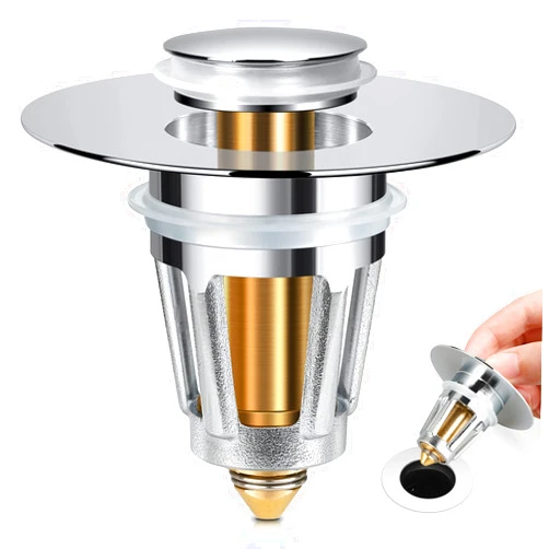 DZOFXMI Universal Bathroom Sink Stopper, for 1.1-1.5 Inch Bullet Core Push Type Basin Pop Up Drain Filter, Bathtub Converter Sink Drain Strainer Plug No Overflow with Basket Hair Catcher
