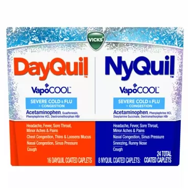 Vicks DayQuil and NyQuil Severe VapoCOOL Cough, Cold & Flu Relief, Relieves Sore Throat, Fever, and Congestion, Day or Night, 24 Caplets - 16 DayQuil & 8 NyQuil (Packaging May Vary)