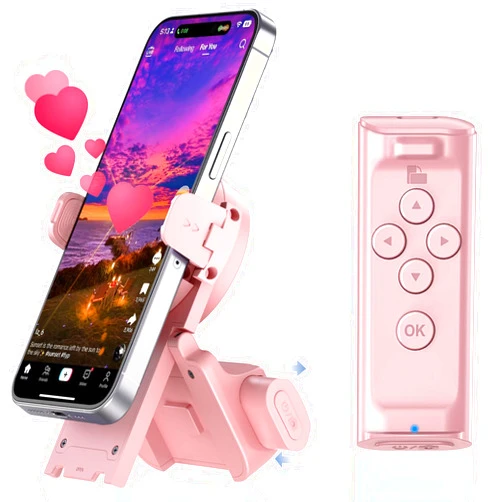 MILOUZ Remote Control Scrolling for Tiktok with Phone Stand,Page Turner for Kindle App E-Book,Bluetooth Camera Shutter Remote for iPhone, Android,iOS,iPad,Tablet (Pink)