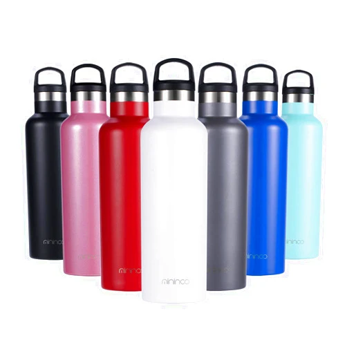 Mininoo Insulated Water Bottle Stainless Steel Vacuum Insulated Double-Wall Thermos,24OZ Water Bottle with Handle Lid White