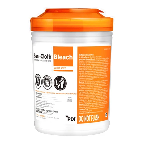 PDI Sani-Cloth Bleach Disposable Wipe - Hospital-Grade Surface Cleaner for Bathroom, Equipment - Large Canister, 6 inch. x 10.5 inch, 75 Total