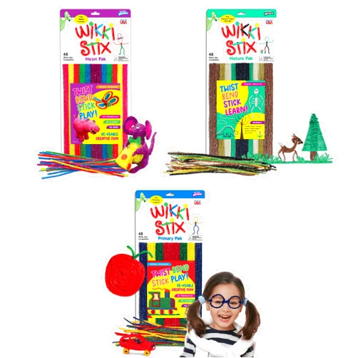 Wikki Stix Arts and Crafts for Kids Triple Play Pack, Non-Toxic, Waxed Yarn, Fidget Toy, Reusable Molding and Sculpting Playset, American Made, 3 Color Sets, 144 Count