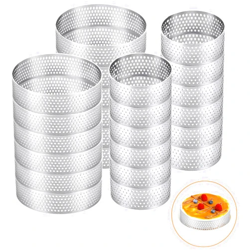 YAYODS 24 Pack Tart Rings, 2Inch + 3Inch Perforated Tart Ring Stainless Steel Nonstick Cake Ring Round Metal Pastry Cake Mold for Baking French Dessert, Fruit Tartet Crust