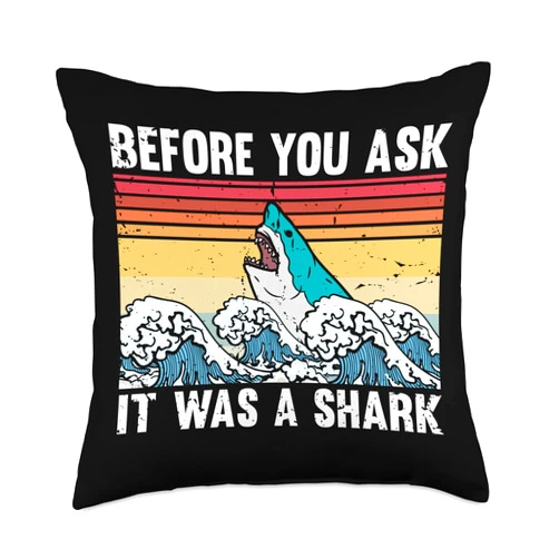 Retro Amputated Statements Sarcastic Graphic Gag Vintage Ironically Asking Amputees Shark Illustration Puns Throw Pillow, 18x18, Multicolor