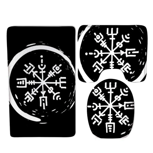 Meaudiwes Modern Soft Shaggy Carpet 3 Piece Bath Rug Set Cozy and Water Absorbent Bath Mat for Bathroom Floor Rugs, for Magic Viking Vegvisir Runic Compass